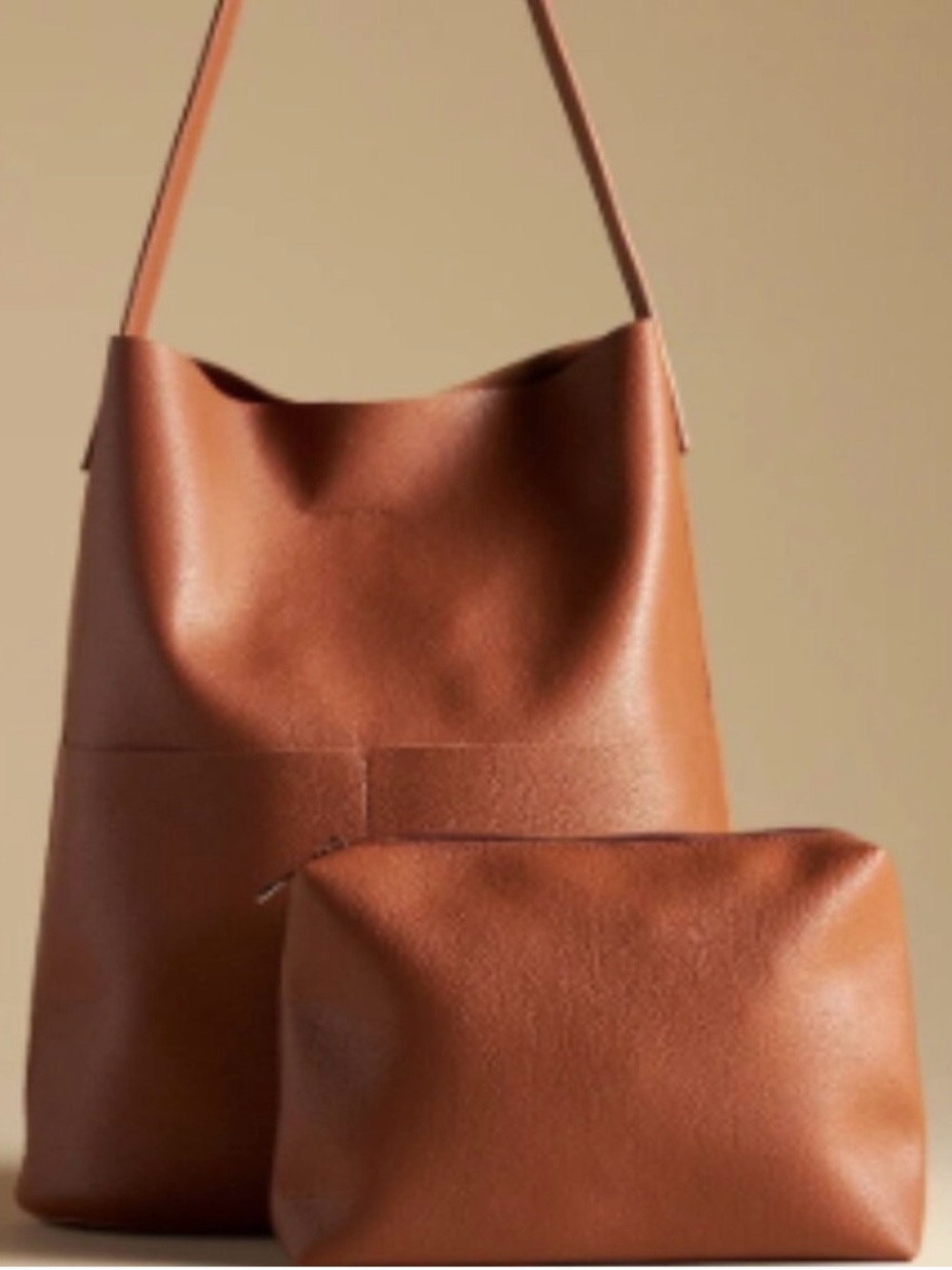 Classic Tan Leather Tote with Removable Pouch